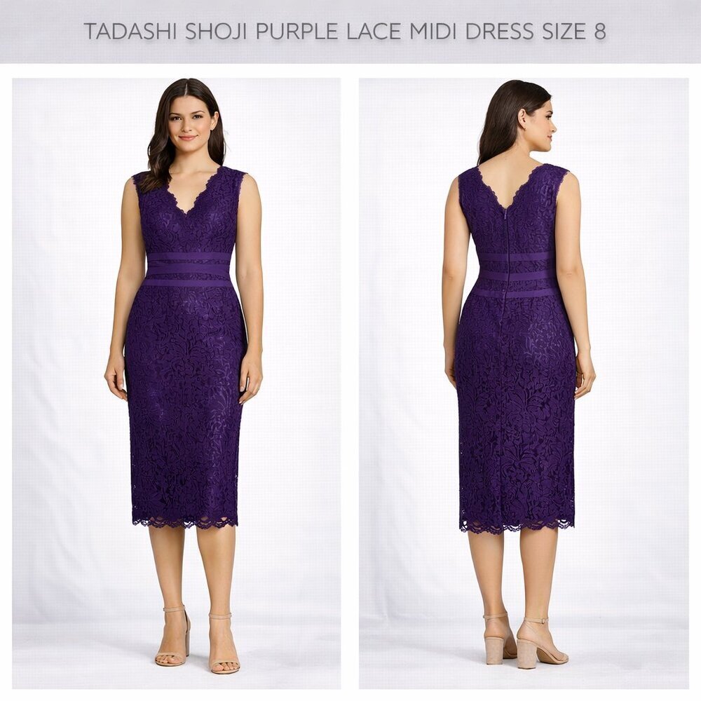Tadashi Shoji Purple Lace Midi Dress Size 8